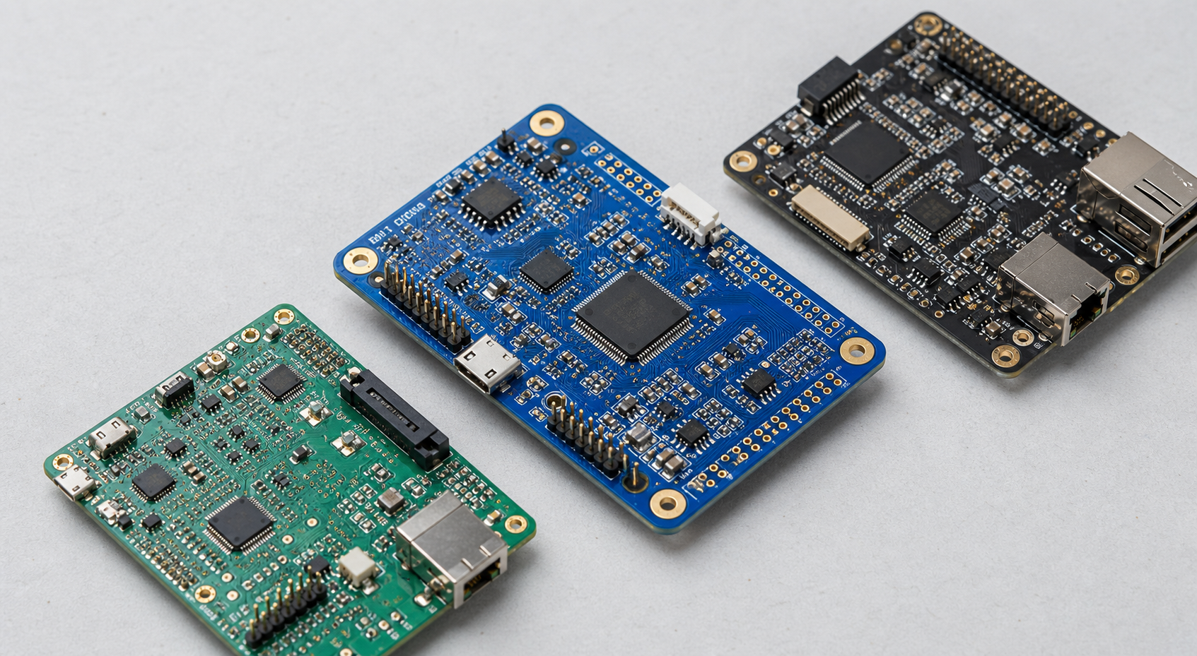 Farklı renklerde profesyonel elektronik devre kartları